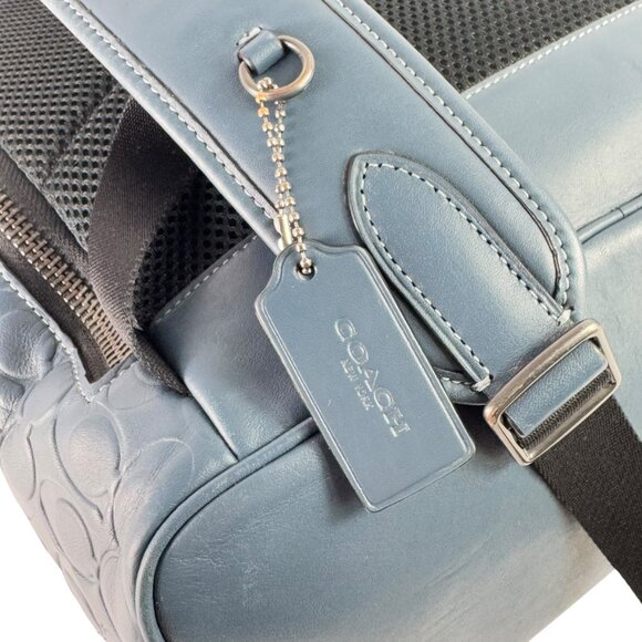 COACH Sky Blue Signature Leather Sullivan Unisex Drawstring Backpack - Picture 12 of 13